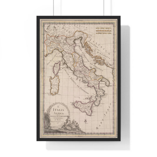Ancient Italy - 19th Century Map (Premium Wood Frame)