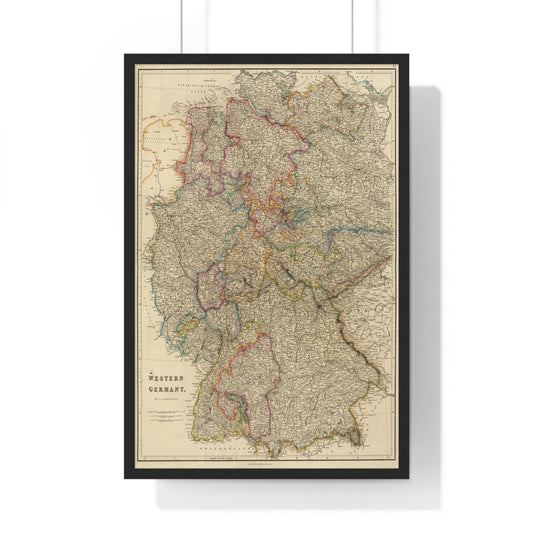 Western Germany - 19th Century Map (Premium Wood Frame)