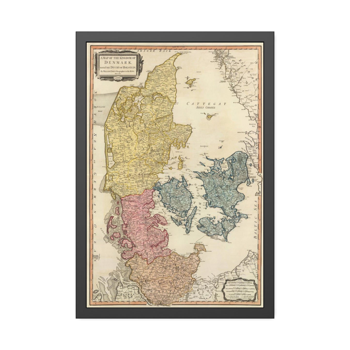 Antique Map of Denmark & Holstein (1790) — (Framed Print) William Faden, Geographer to the King