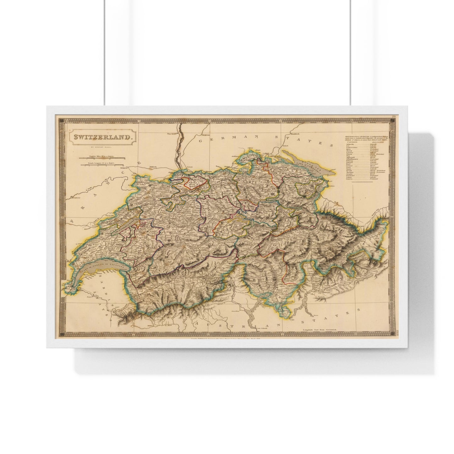 Switzerland - 19th Century Map (Premium Wood Frame)